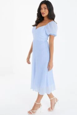 Light Blue Chiffon Crinkle Midi Dress -Dazzle Dresses 00100036159 XS