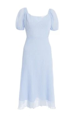 Light Blue Chiffon Crinkle Midi Dress