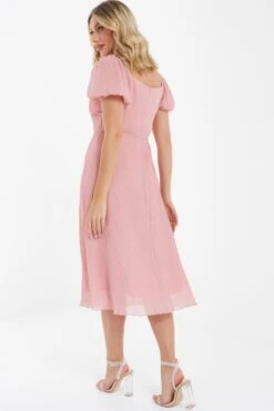 Pink Chiffon Crinkle Midi Dress -Dazzle Dresses 00100036160 XB