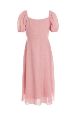 Pink Chiffon Crinkle Midi Dress -Dazzle Dresses 00100036160 ZB
