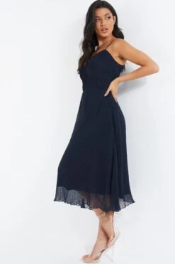 Navy Chiffon Crinkle Midi Dress -Dazzle Dresses 00100036161 XS