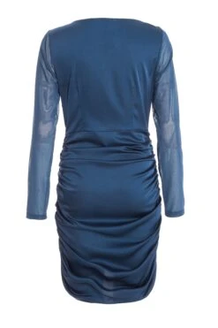 Blue Satin Ruched Mini Dress -Dazzle Dresses 00100036170 ZB