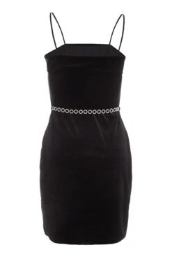 Black Velvet Diamante Mini Dress -Dazzle Dresses 00100036172 ZB