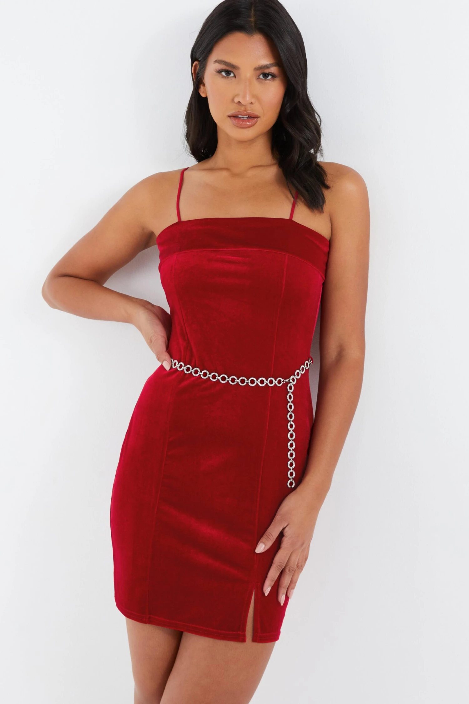 Red Velvet Diamante Mini Dress 2 Red Velvet Diamante Mini Dress - Image 2