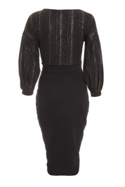 Black Shimmer Wrap Bodycon Midi Dress -Dazzle Dresses 00100036175 ZB