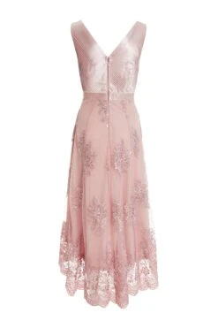 Pink Embroidered Dip Hem Dress -Dazzle Dresses 00100036181 ZB