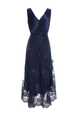 Navy Embroidered Dip Hem Dress -Dazzle Dresses 00100036183 ZB
