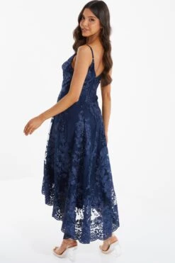 Navy Lace Dip Hem Strappy Midi Dress -Dazzle Dresses 00100036185 XB