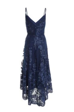 Navy Lace Dip Hem Strappy Midi Dress -Dazzle Dresses 00100036185 ZB