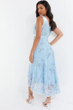 Blue Embroidered Dip Hem Dress 8 Blue Embroidered Dip Hem Dress -Dazzle Dresses 00100036187 XB