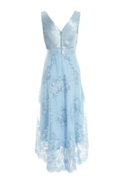 Blue Embroidered Dip Hem Dress 10 Blue Embroidered Dip Hem Dress -Dazzle Dresses 00100036187 ZB