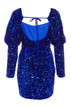 Royal Blue Sequin Bodycon Mini Dress -Dazzle Dresses 00100036203 ZB