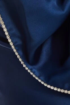 Blue Satin Bow Midaxi Dress -Dazzle Dresses 00100036242 ZS