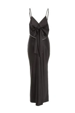 Black Satin Bow Midaxi Dress -Dazzle Dresses 00100036244 ZB
