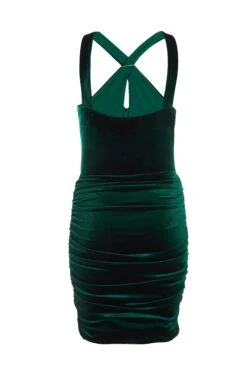Bottle Green Velvet Diamante Halter Neck Dress -Dazzle Dresses 00100036274 ZB