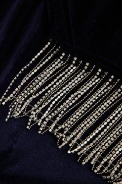 Blue Velvet Diamante Trim Mini Dress -Dazzle Dresses 00100036275 ZS