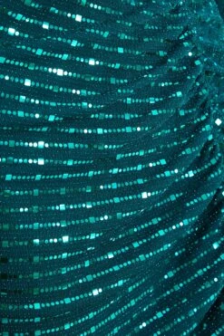 Teal Sequin Ruched Bodycon Mini Dress -Dazzle Dresses 00100036282 ZS