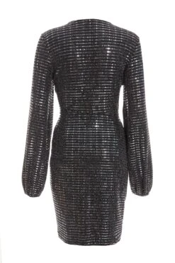 Black Sequin Ruched Bodycon Mini Dress -Dazzle Dresses 00100036283 ZB