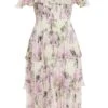 White Chiffon Floral Bardot Midi Dress