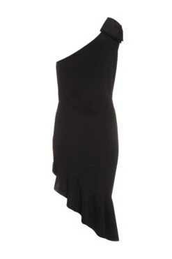 Black One Shoulder Bow Midi Dress -Dazzle Dresses 00100036300 ZB
