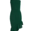Bottle Green One Shoulder Bow Midi Dress