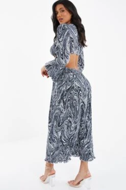 Black Plisse Swirl Midaxi Dress -Dazzle Dresses 00100036322 XB