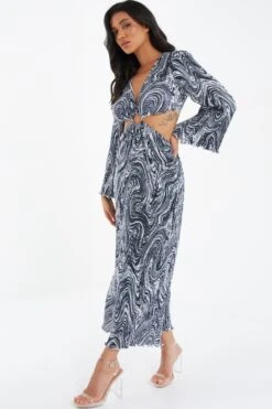 Black Plisse Swirl Midaxi Dress -Dazzle Dresses 00100036322 XS
