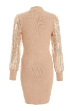 Stone Knitted Sequin Sleeve Jumper Dress -Dazzle Dresses 00100036331 ZB
