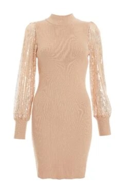 Stone Knitted Sequin Sleeve Jumper Dress