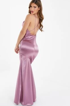 Pink Satin Cross Back Maxi Dress -Dazzle Dresses 00100036347 XB