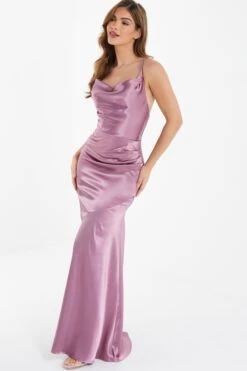 Pink Satin Cross Back Maxi Dress -Dazzle Dresses 00100036347 XS