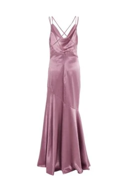 Pink Satin Cross Back Maxi Dress -Dazzle Dresses 00100036347 ZB