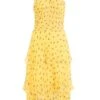 Yellow Chiffon Floral Tiered Midi Dress