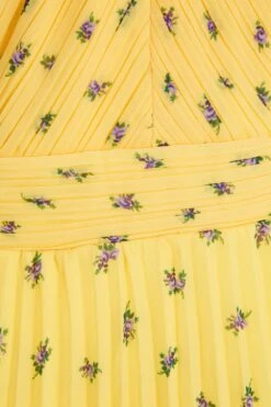 Yellow Chiffon Floral Tiered Midi Dress -Dazzle Dresses 00100036348 ZS