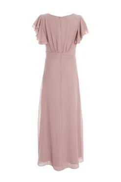Pink Chiffon Frill Sleeve Maxi Dress -Dazzle Dresses 00100036349 ZB