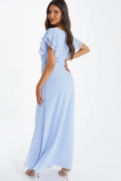 Light Blue Chiffon Frill Sleeve Maxi Dress -Dazzle Dresses 00100036350 XB