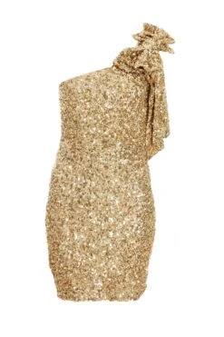 Gold Sequin Bow Bodycon Mini Dress