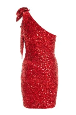Red Sequin Bow Bodycon Mini Dress -Dazzle Dresses 00100036356 ZB