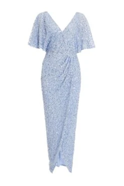 Light Blue Sequin Batwing Maxi Dress