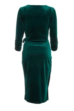 Bottle Green Velvet Wrap Bodycon Midi Dress -Dazzle Dresses 00100036414 ZB