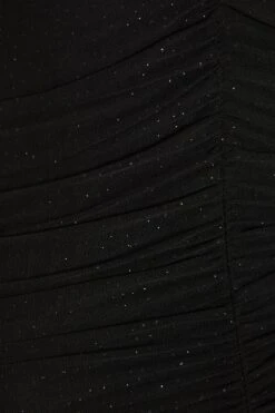 Black Glitter Ruched Bodycon Mini Dress -Dazzle Dresses 00100036424 ZS