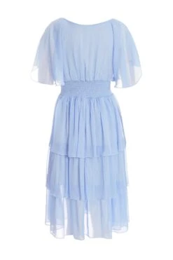 Blue Chiffon Tiered Midi Dress -Dazzle Dresses 00100036433 ZB