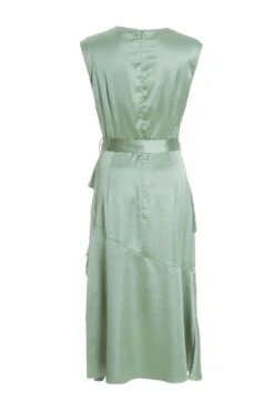 Sage Satin Tiered Midi Dress -Dazzle Dresses 00100036434 ZB