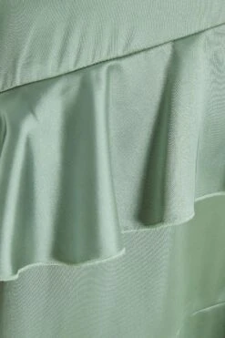 Sage Satin Tiered Midi Dress -Dazzle Dresses 00100036434 ZS