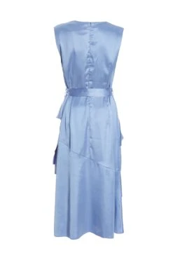 Light Blue Satin Tiered Midi Dress -Dazzle Dresses 00100036435 ZB