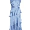 Light Blue Satin Tiered Midi Dress