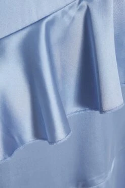 Light Blue Satin Tiered Midi Dress -Dazzle Dresses 00100036435 ZS