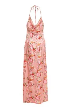 Coral Floral Satin Maxi Dress -Dazzle Dresses 00100036436 ZB