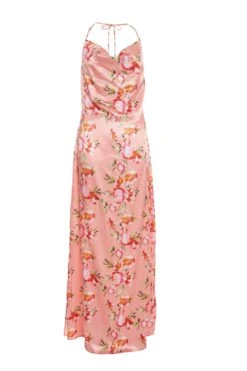 Coral Floral Satin Maxi Dress