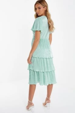 Mint Plisse Tiered Midi Dress -Dazzle Dresses 00100036443 XB
